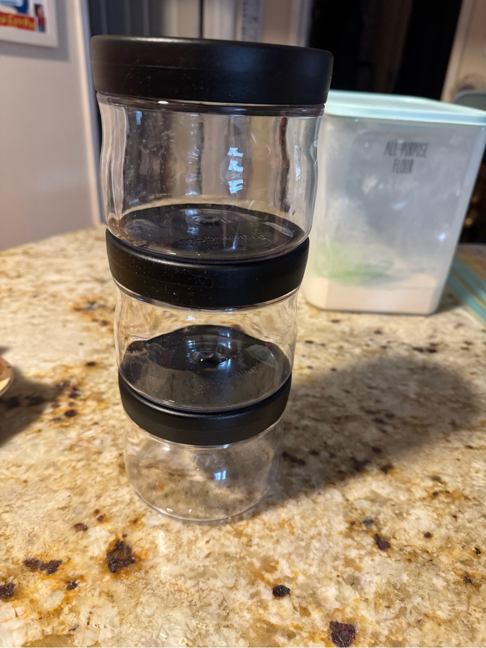Three-Piece Clearly elegant Stackable Storage Jars with Black Lids Tupperware - Picture 2 of 9